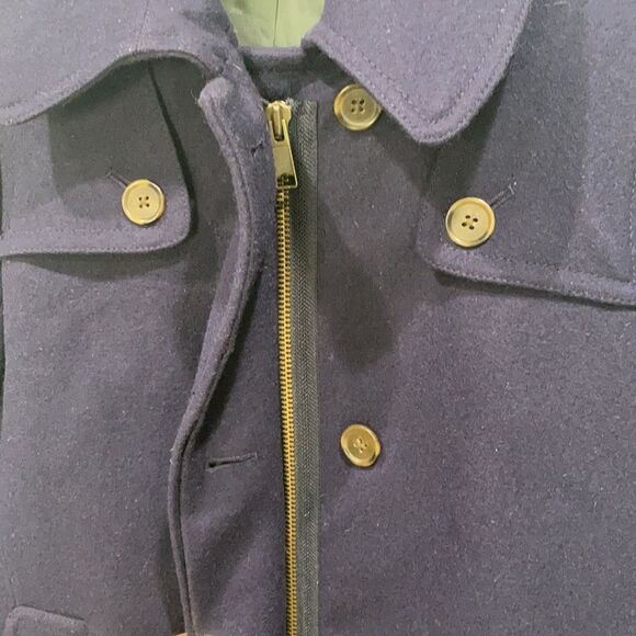 J. Crew Women's Navy Blue Pea Wool Coat Winter Long Trench Sz 2 - Picture 3 of 7